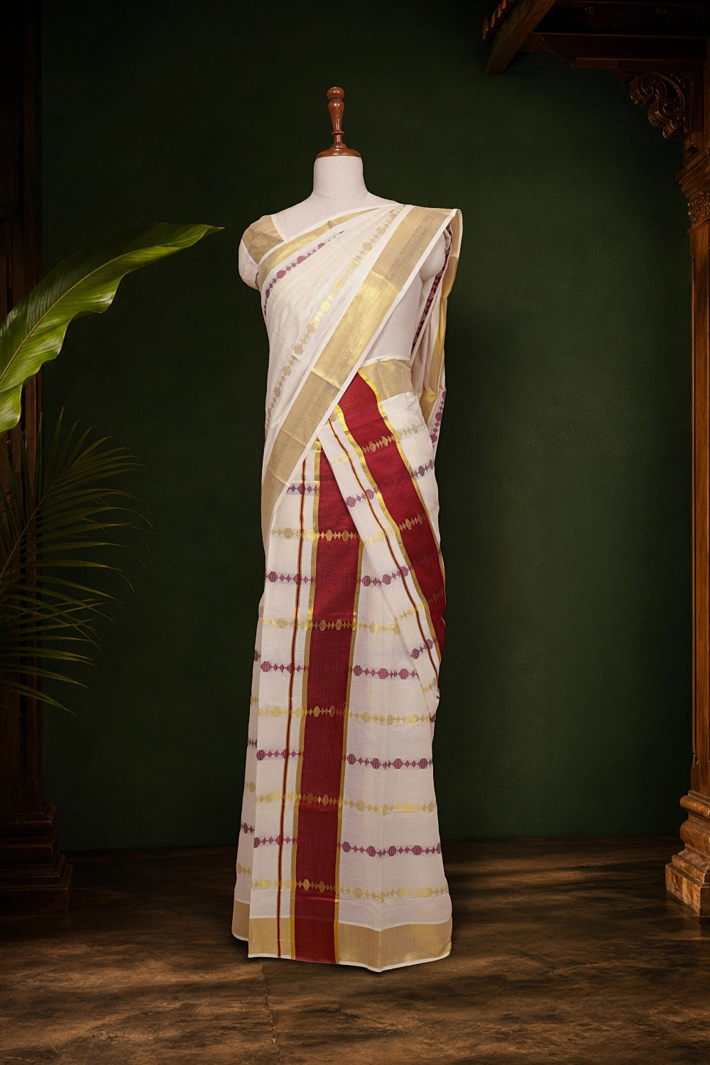 Off White Cotton Kerala Set Mundu