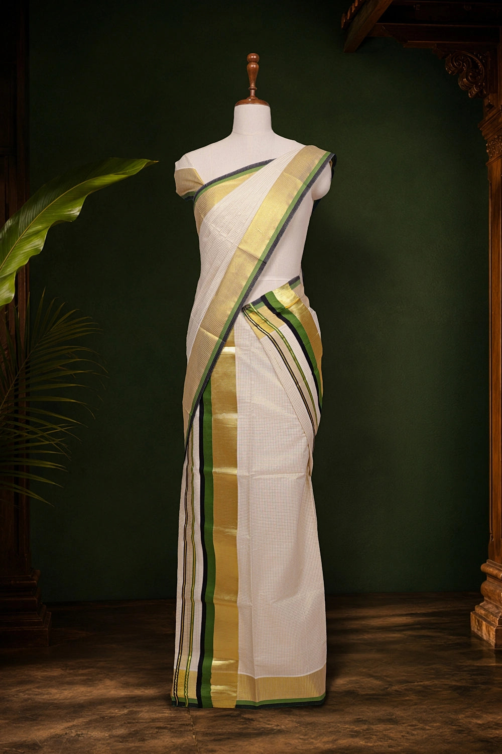 Off White Cotton Kerala Set Mundu