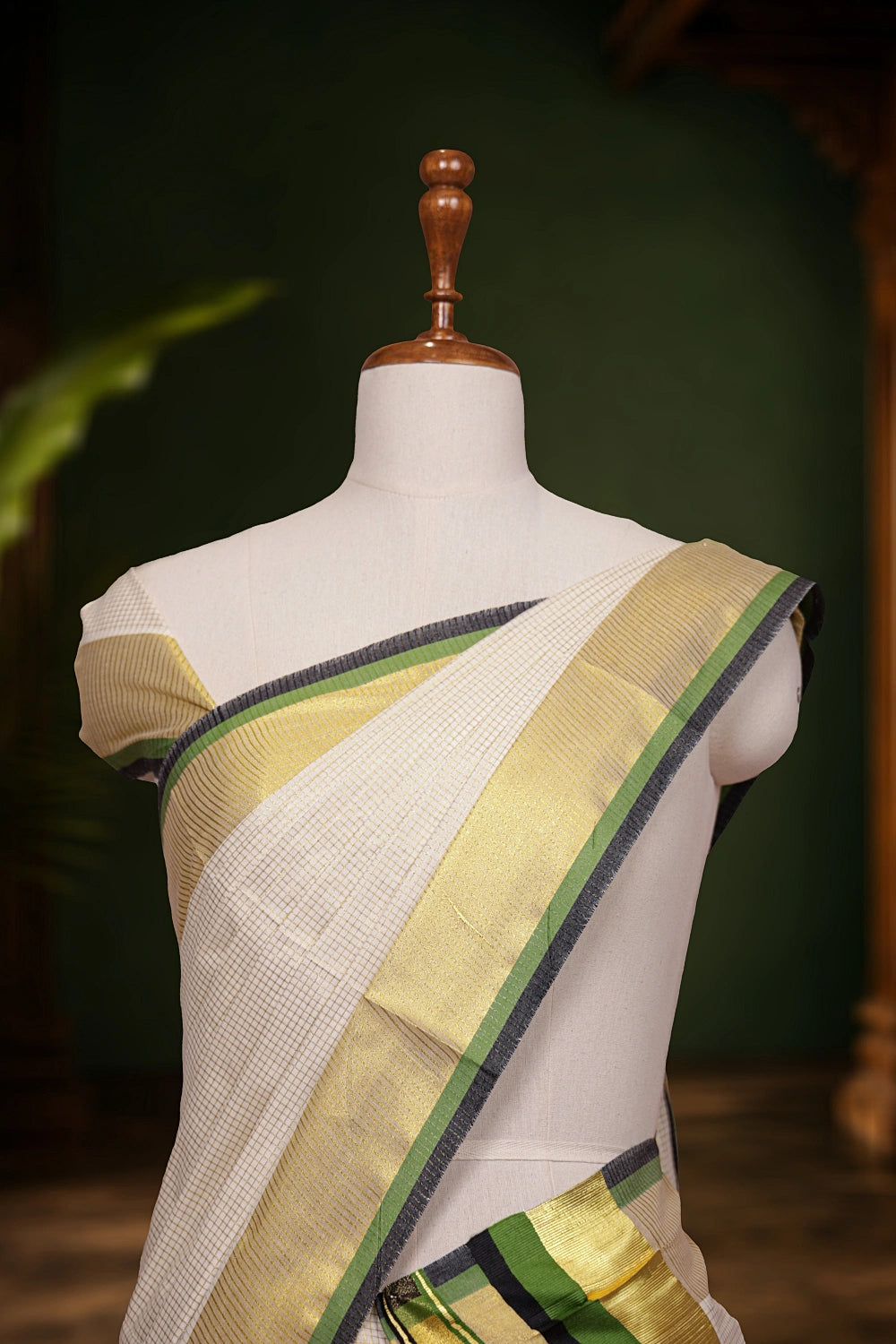 Off White Cotton Kerala Set Mundu