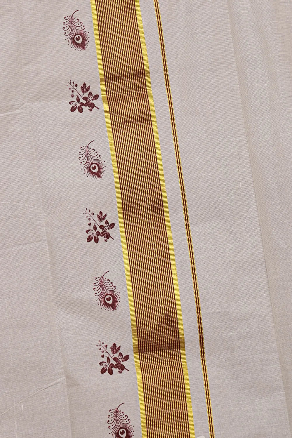 Off White Cotton Kerala Set Mundu