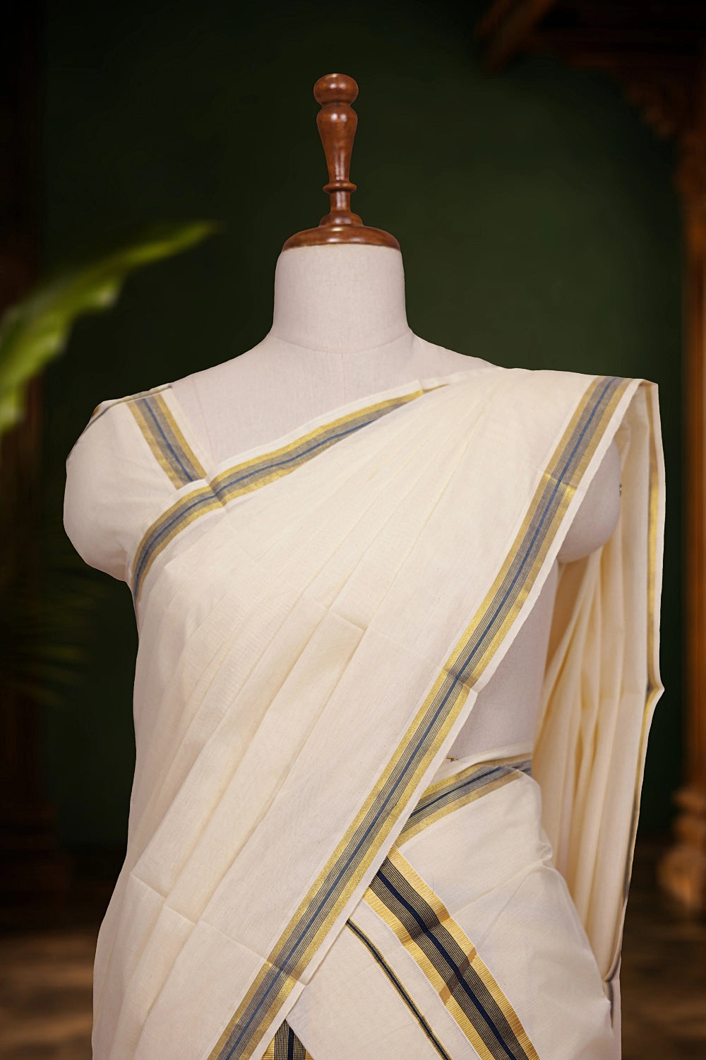 Off White Cotton Kerala Set Mundu