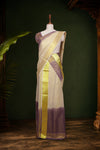 Golden And Lavender Tissue Kerala Set Mundu
