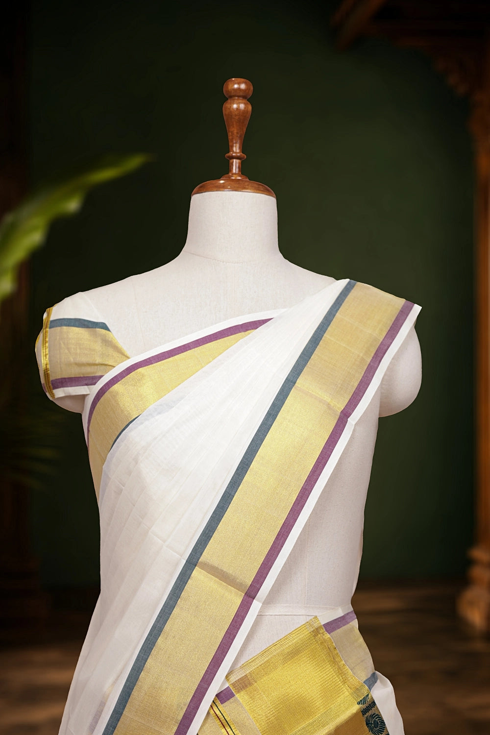 Off White Cotton Kerala Set Mundu