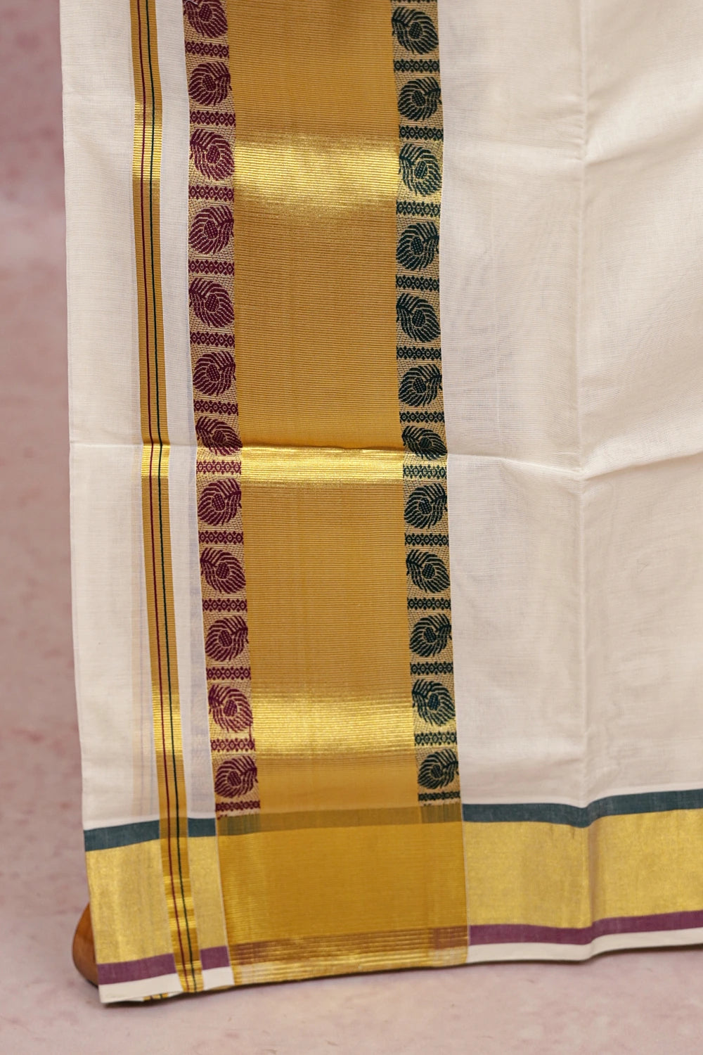 Off White Cotton Kerala Set Mundu