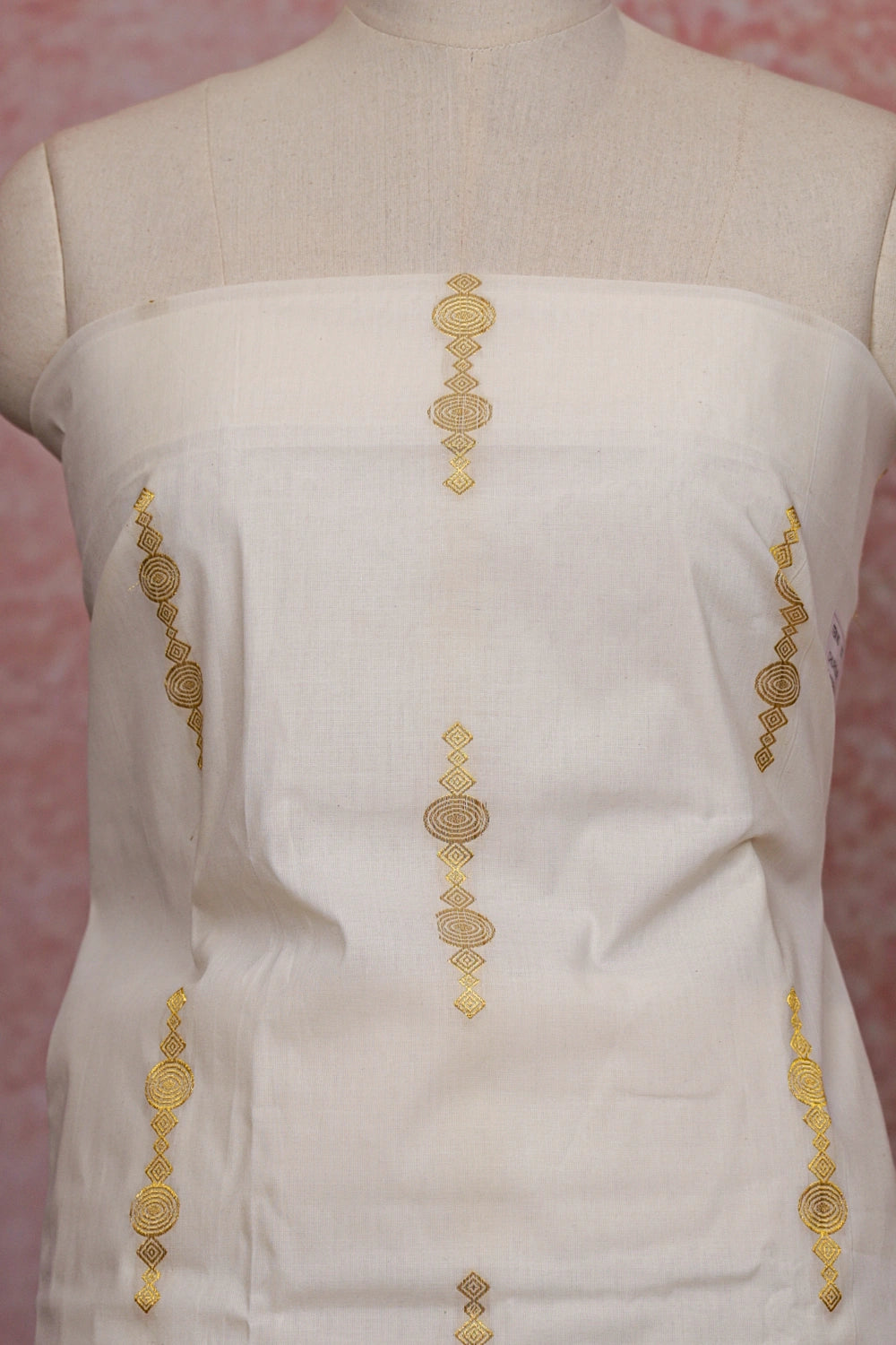Cream Cotton Zari Work Unstitched Churidhar Material