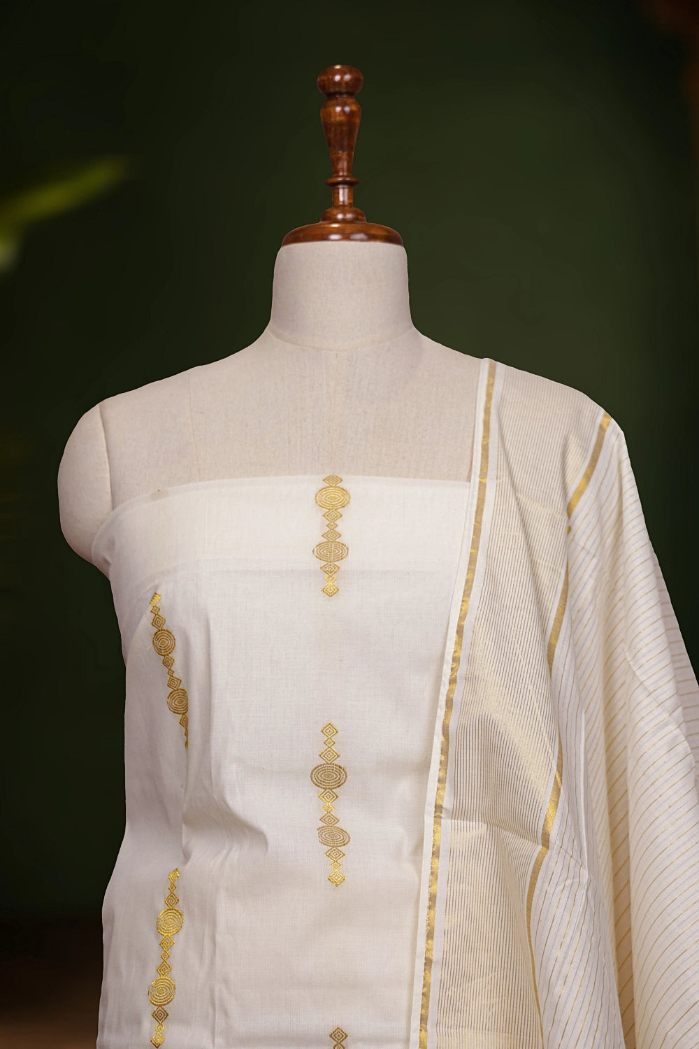 Cream Cotton Zari Work Unstitched Churidhar Material