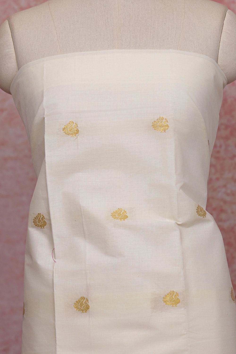 Cream Cotton Butta Unstitched Churidhar Material