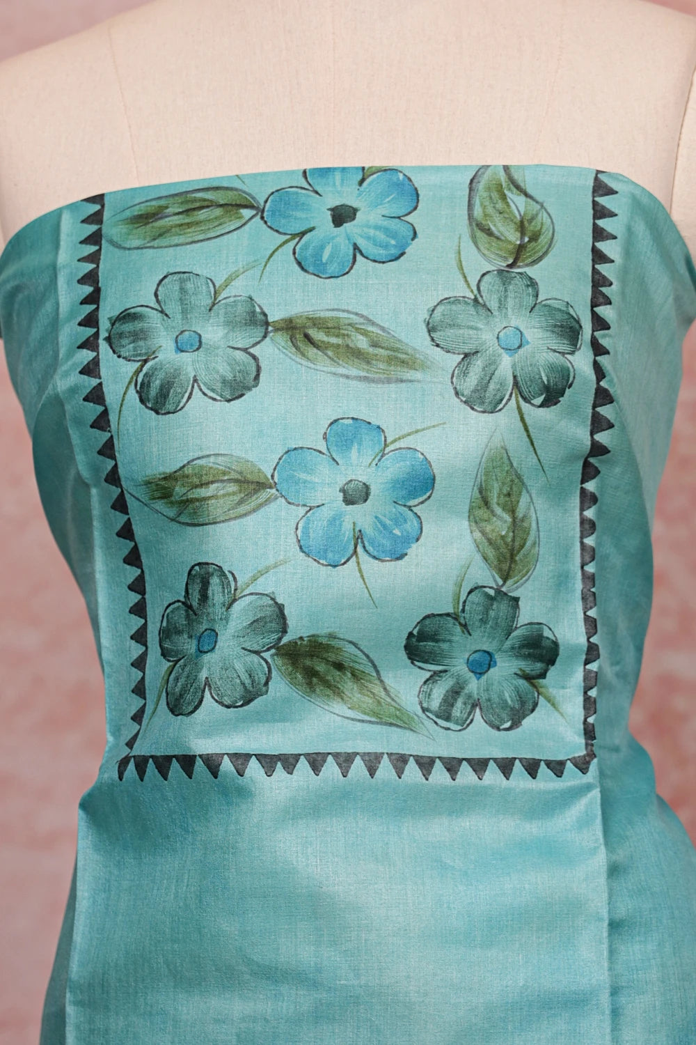 Light Blue Tussar Silk Unstitched Churidhar Material