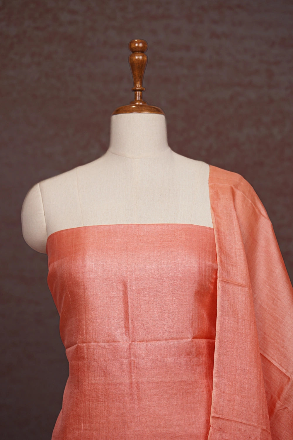 Peach Tussar Silk Plain Body Unstitched Churidhar Material
