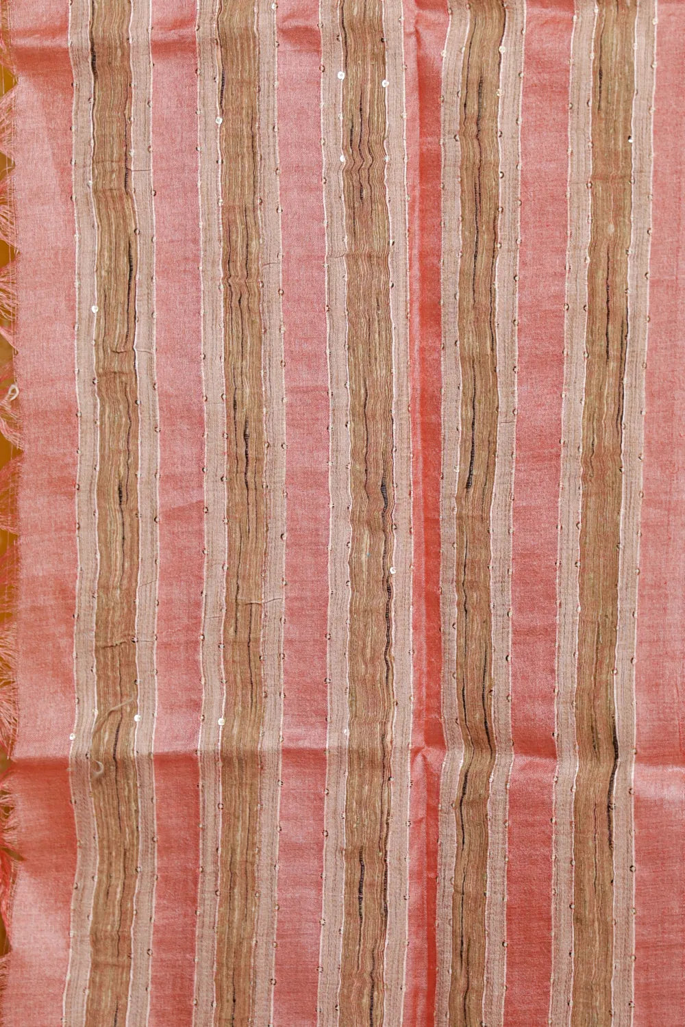 Peach Tussar Silk Plain Body Unstitched Churidhar Material