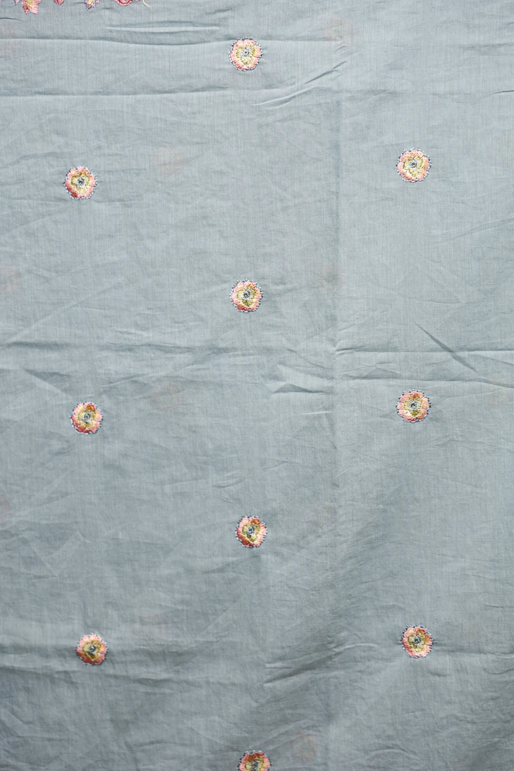 Powder Blue Semi Silk Thread Work Unstitched Churidhar Material