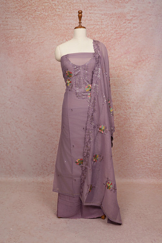 Lavender Mul Chanderi Embroidery Unstitched Material