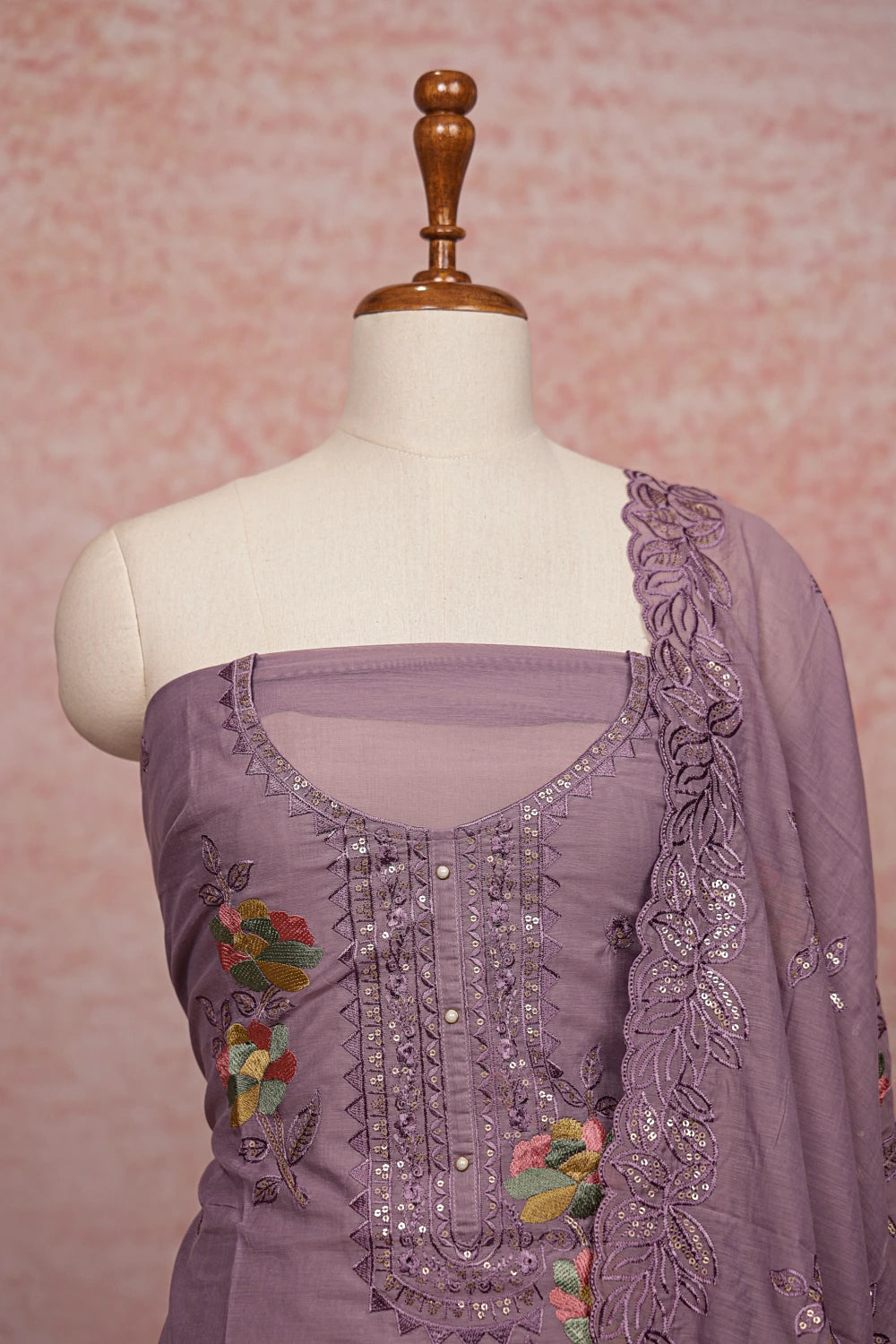 Lavender Mul Chanderi Embroidery Unstitched Material