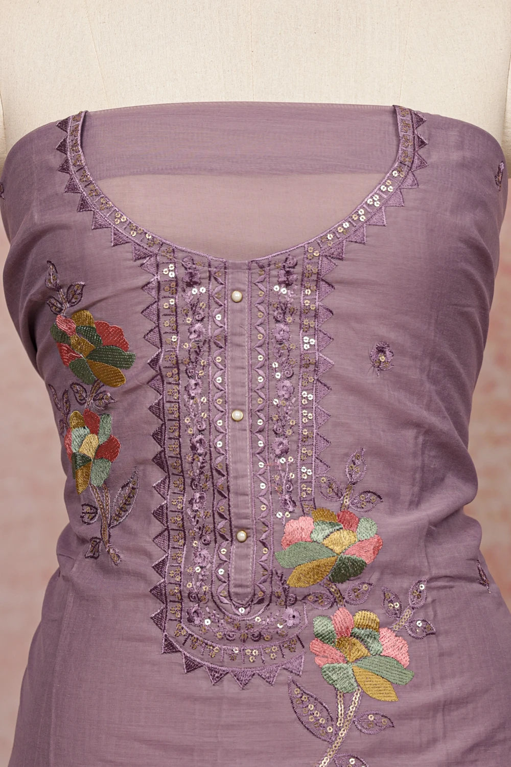 Lavender Mul Chanderi Embroidery Unstitched Material