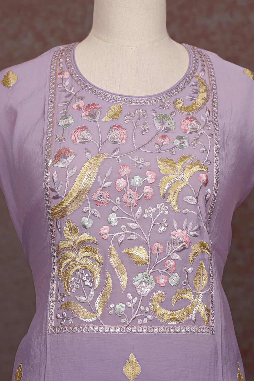 Light Lavender Mul Chanderi  Embroidery Unstitched Churidhar Material