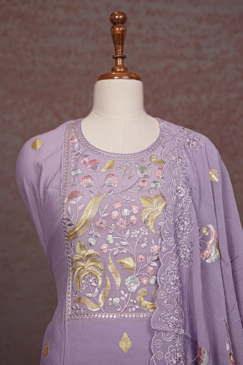Light Lavender Mul Chanderi  Embroidery Unstitched Churidhar Material