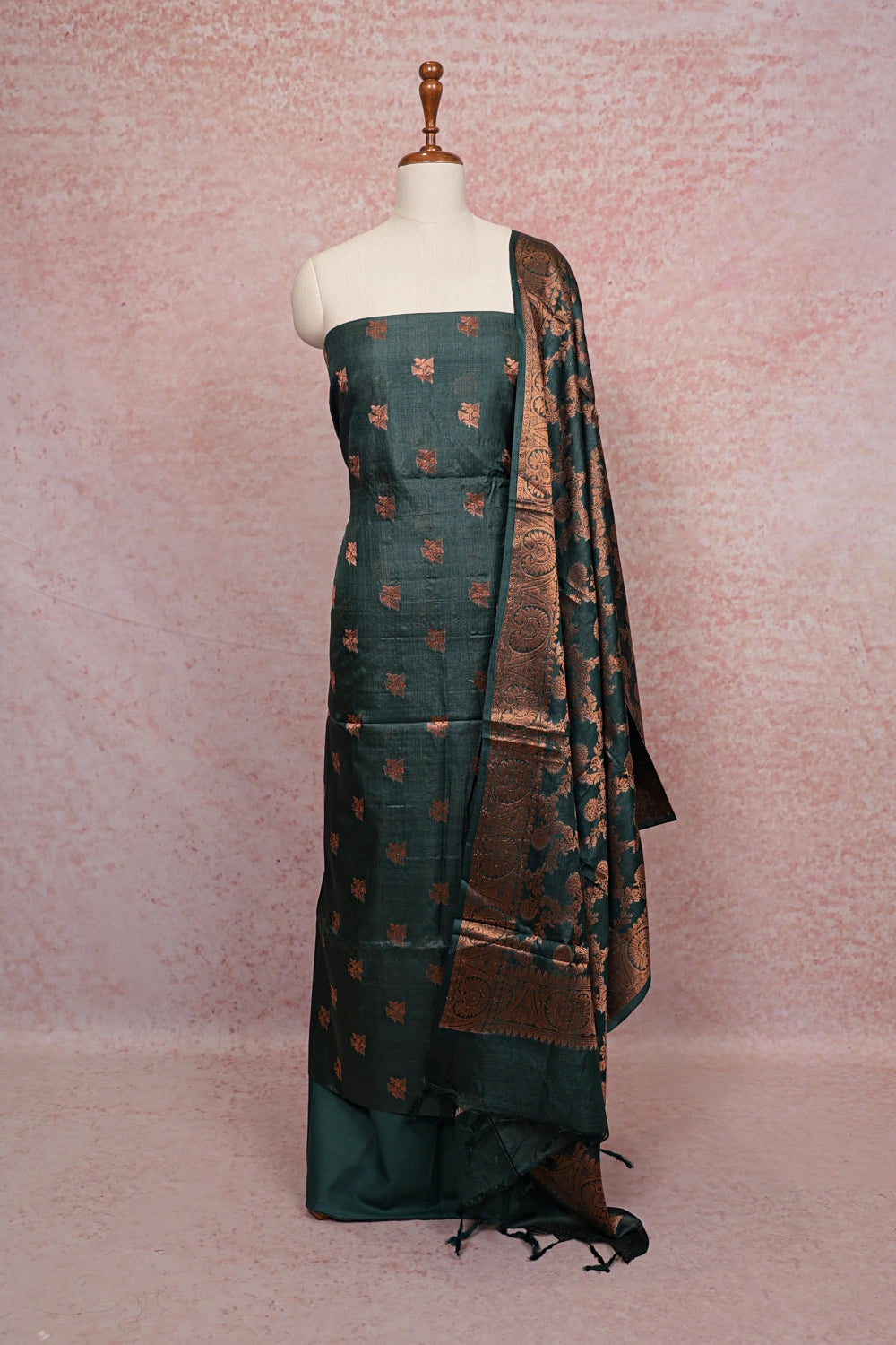 Green Tussar Silk Banarasi Design Unstitched  Material