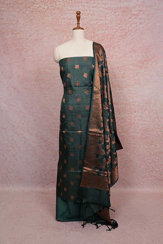 Green Tussar Silk Banarasi Design Unstitched  Material