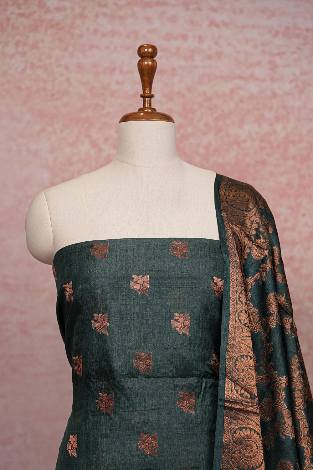 Green Tussar Silk Banarasi Design Unstitched  Material