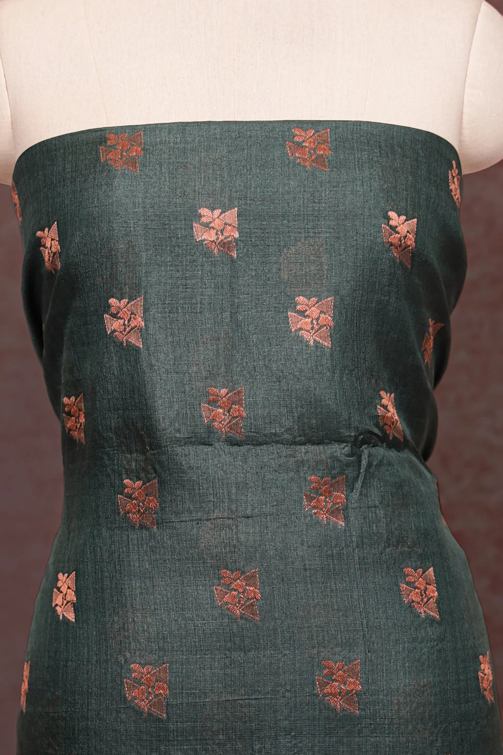Green Tussar Silk Banarasi Design Unstitched  Material