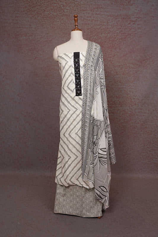 Cream Cotton Printed Unstitched Churidhar Material