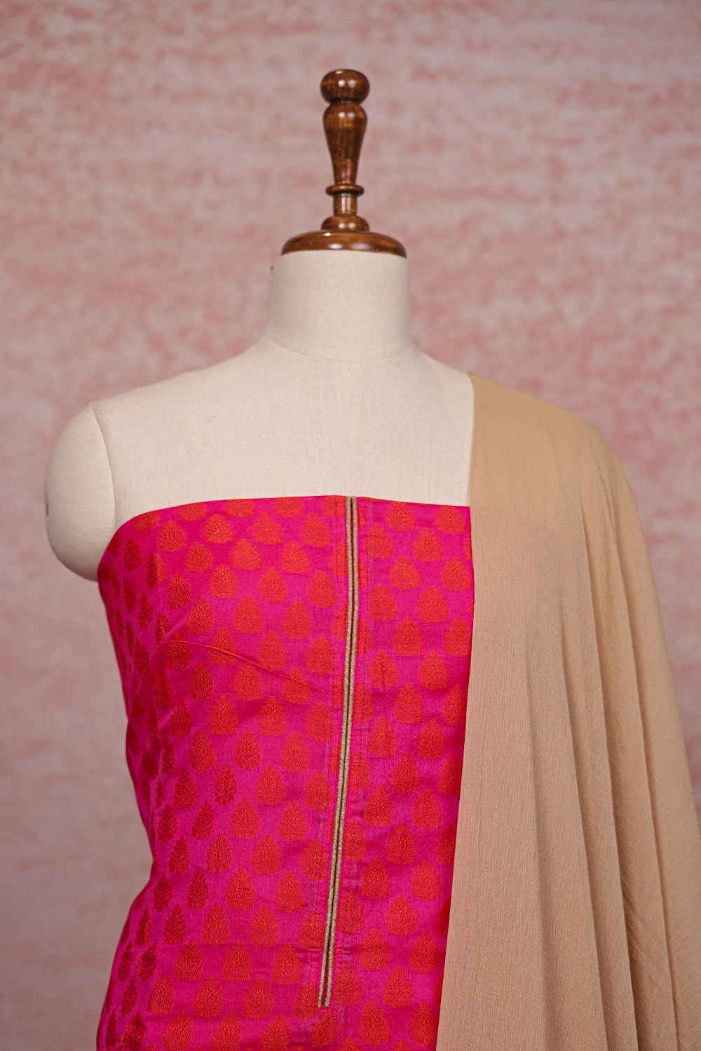 Rani Pink Chanderi Butta Unstitched Churidhar Material