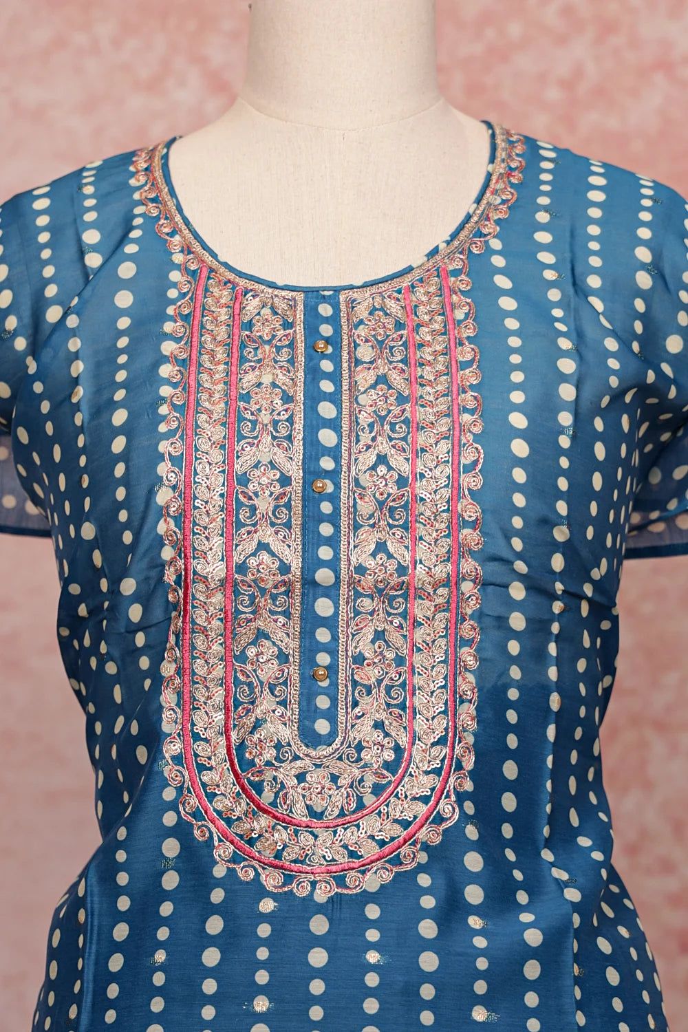Blue Chanderi Silk Embroidery Unstitched Churidhar Material