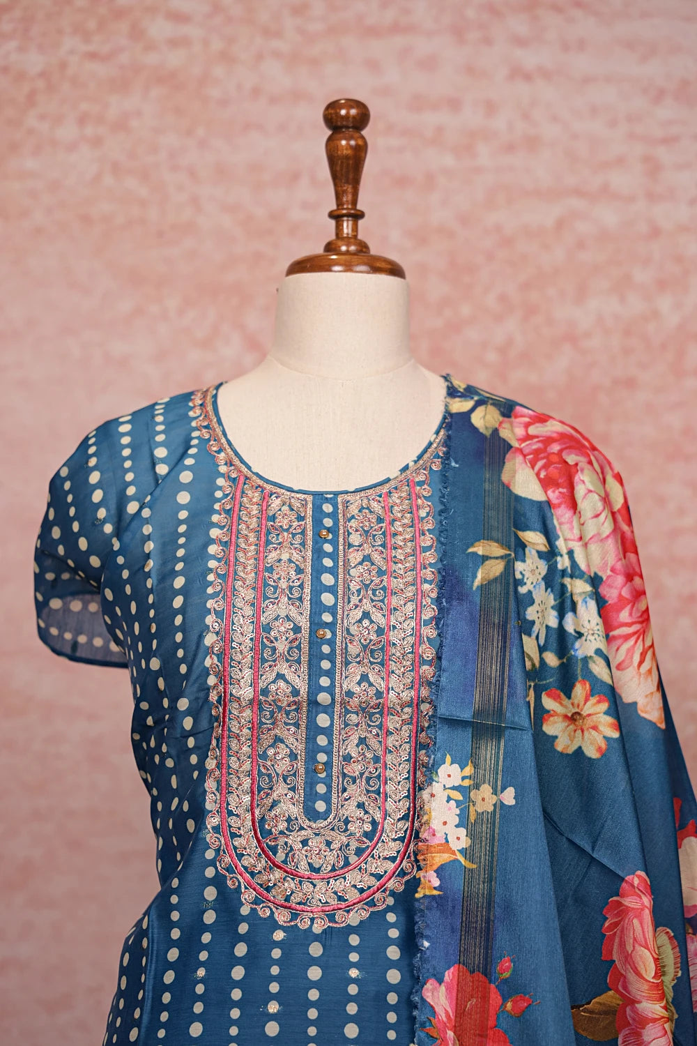 Blue Chanderi Silk Embroidery Unstitched Churidhar Material