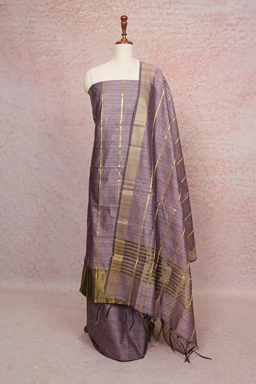 Lavender Semi Silk Lines Unstitched Churidhar Material