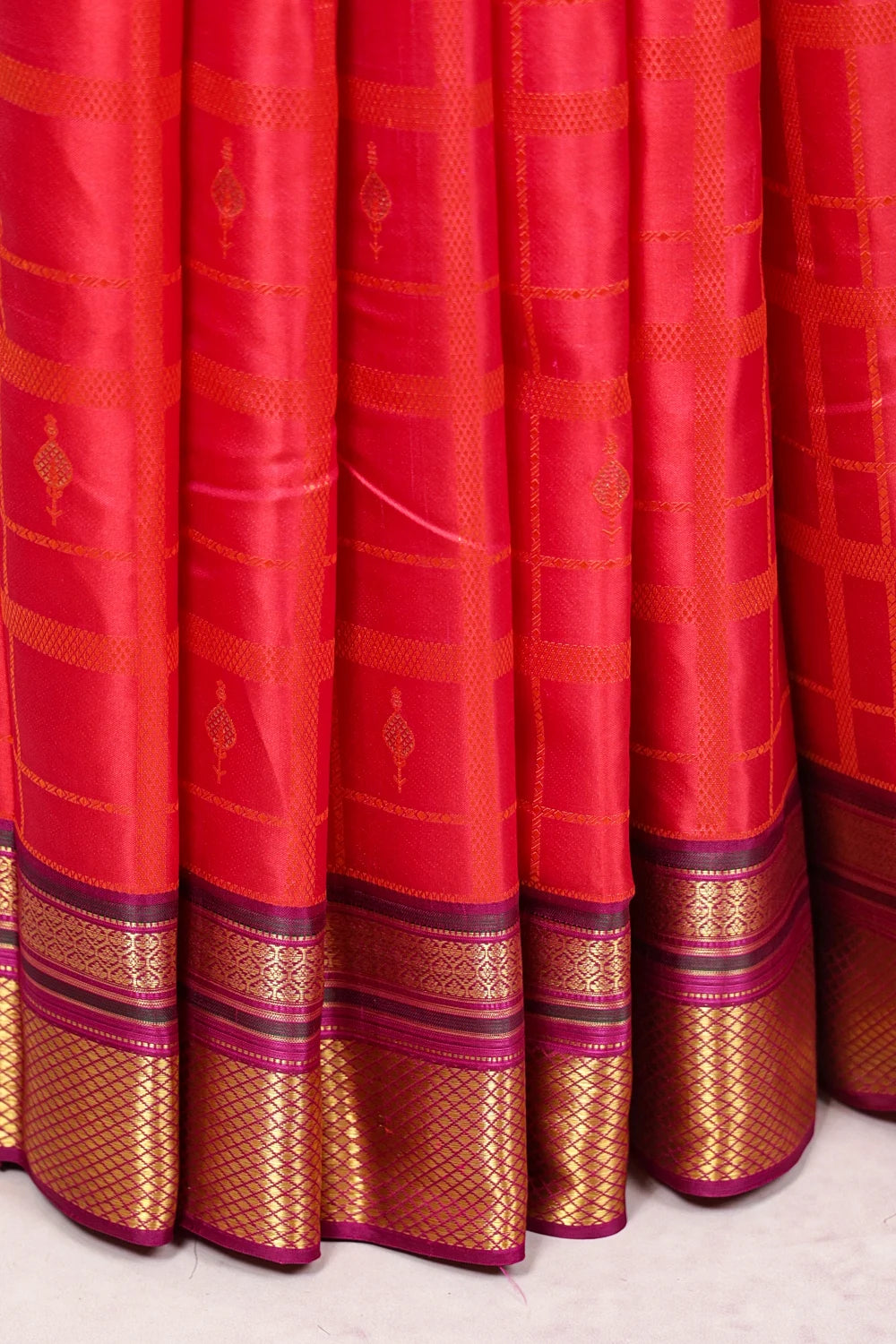 Pinkish Red Kancheepuram Silk Saree