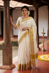 Off White Cotton Kerala Saree - Seematti