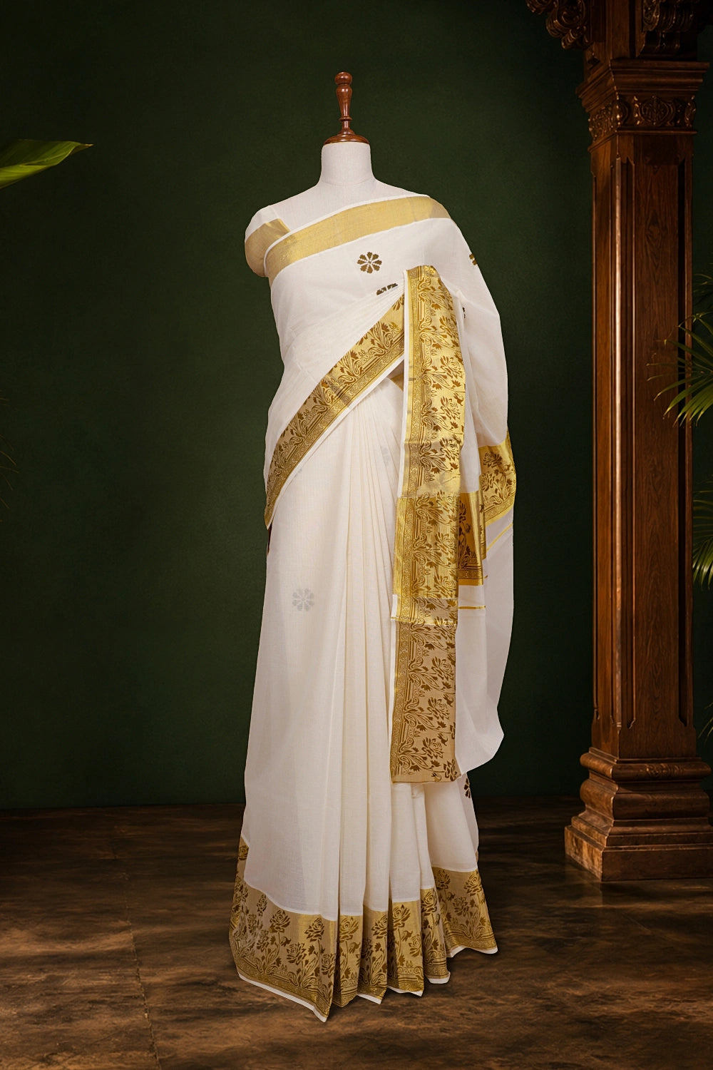 Off White Cotton Kerala Saree
