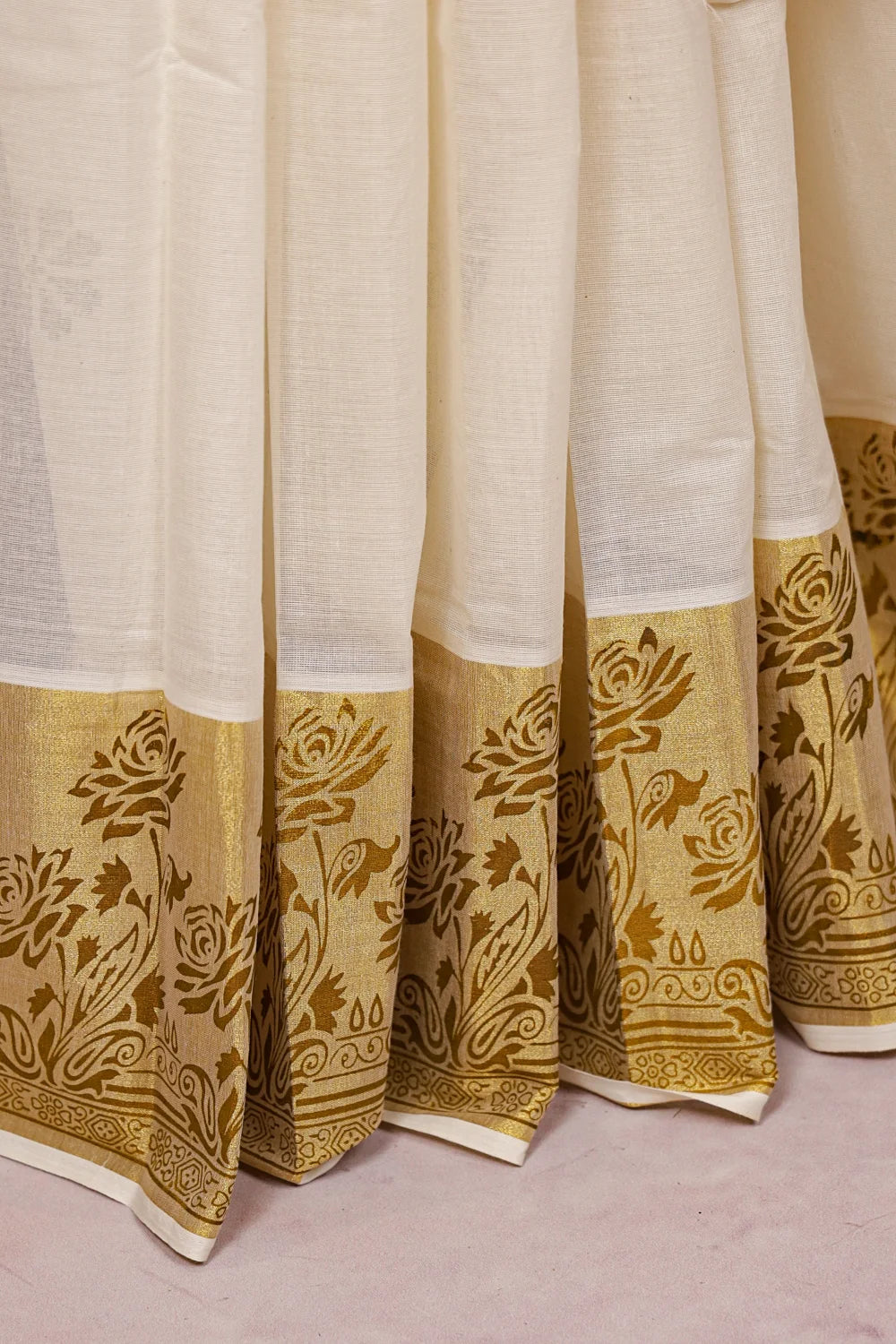 Off White Cotton Kerala Saree