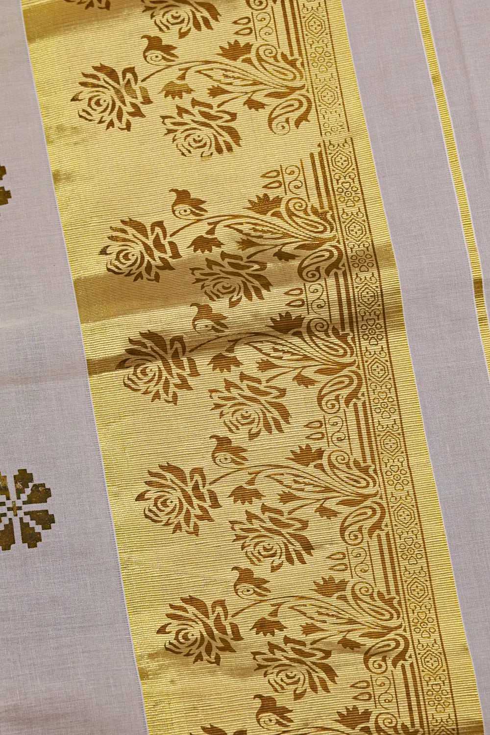 Off White Cotton Kerala Saree