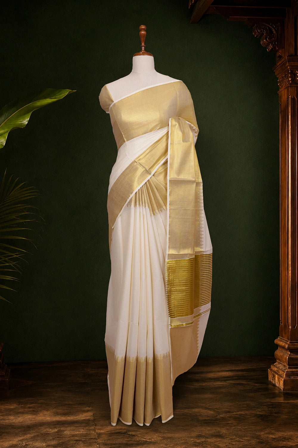 Off White Cotton Kerala Saree