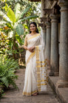 Off White Cotton Kerala Saree - Seematti