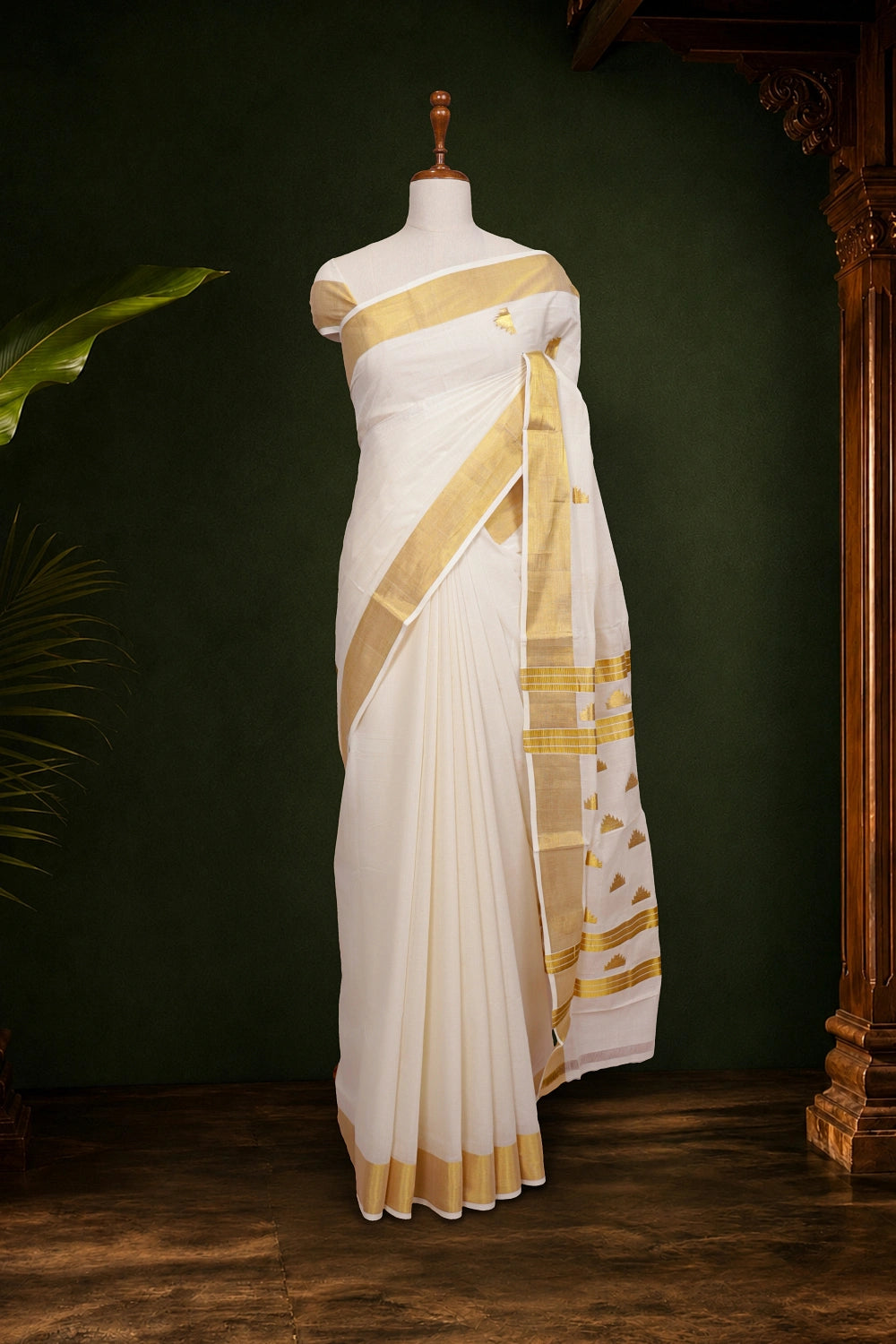 Off White Cotton Kerala Saree