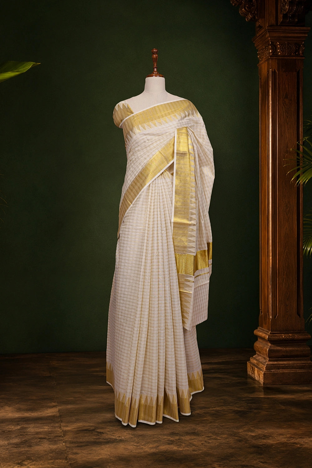 Off White Cotton Kerala Saree - Seematti