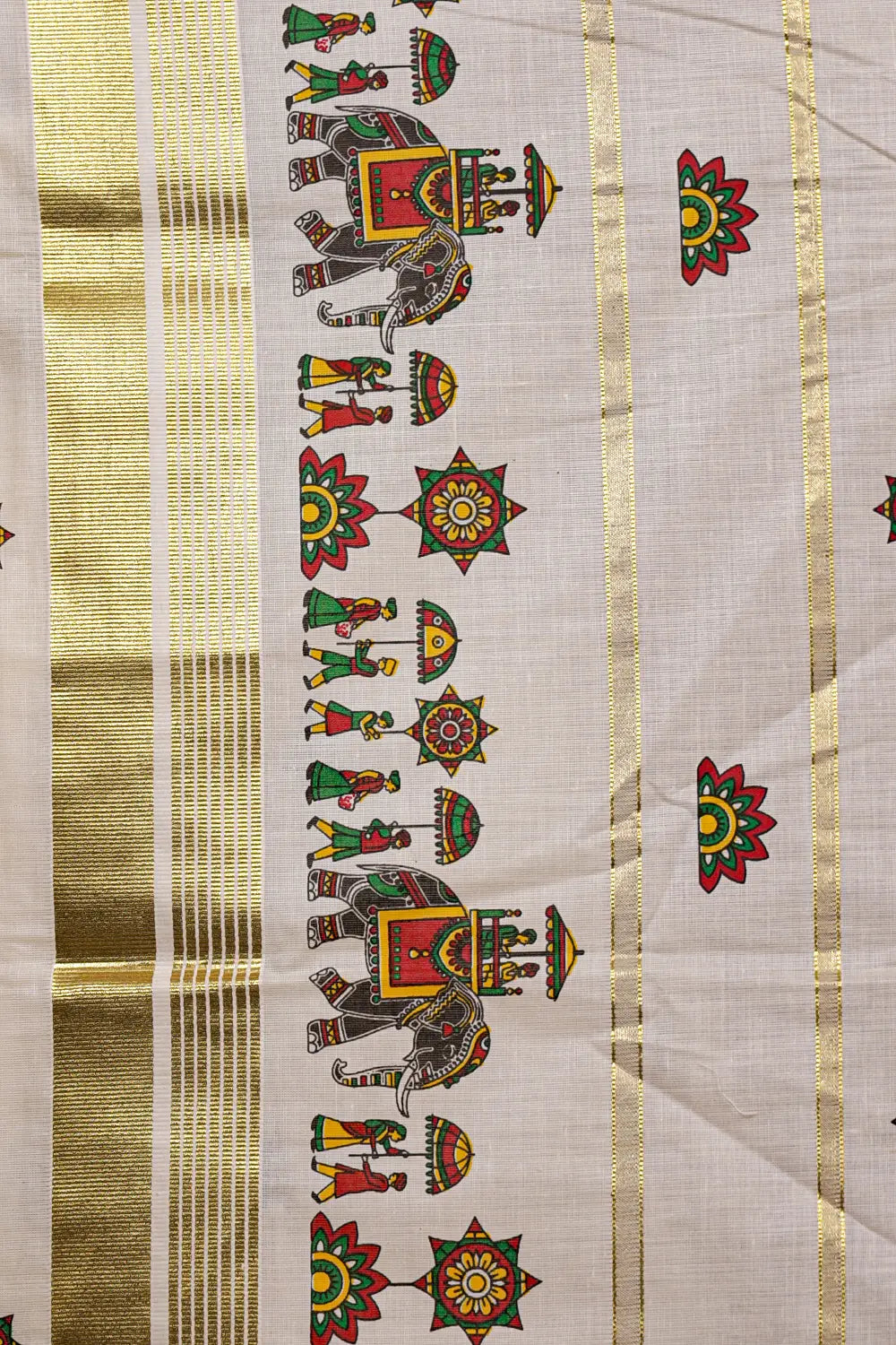 Off White Cotton Kerala Saree - Seematti