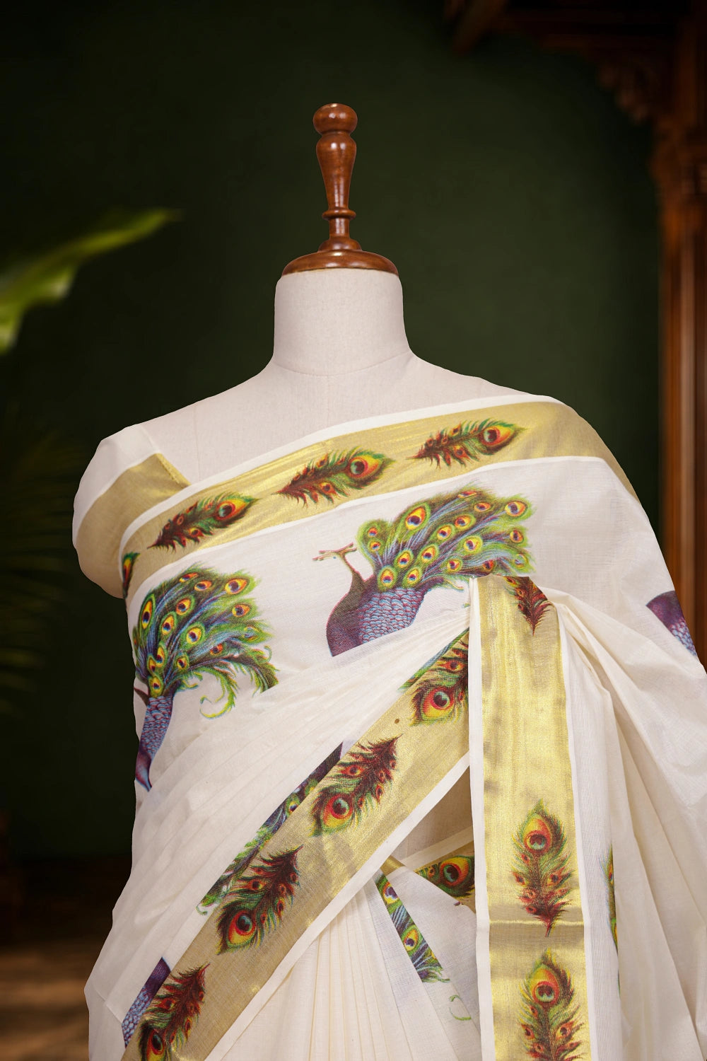 Off White Cotton Kerala Saree