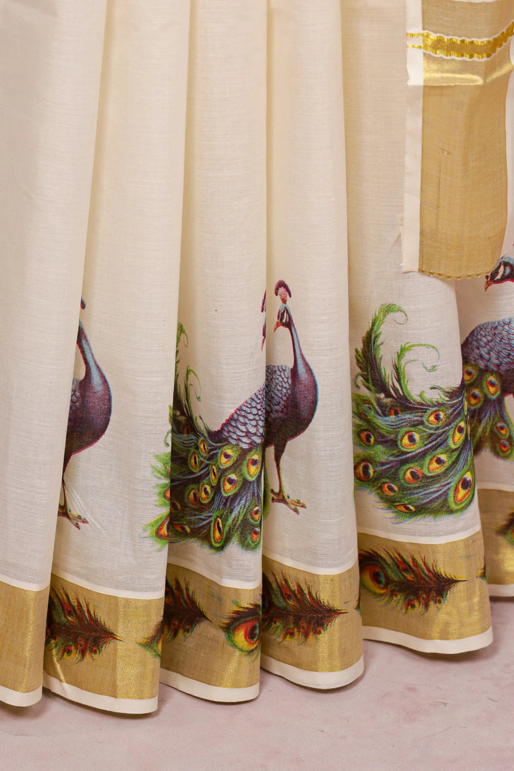 Off White Cotton Kerala Saree