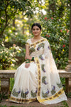 Off White Cotton Kerala Saree - Seematti