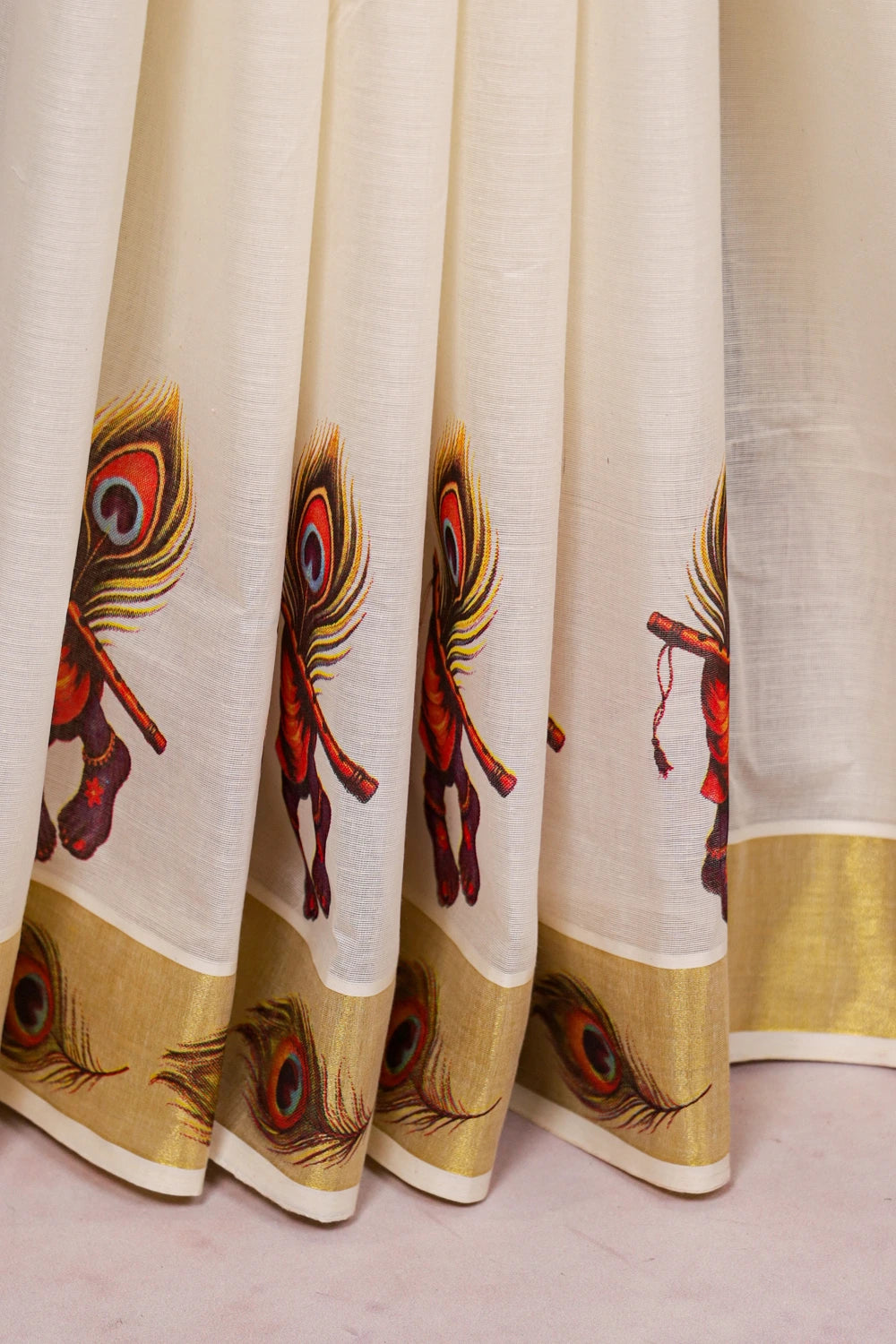 Off White Cotton Kerala Saree