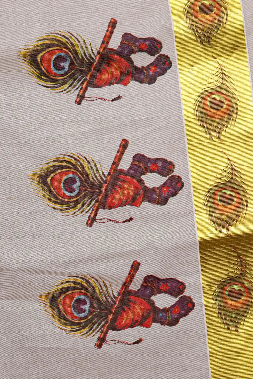 Off White Cotton Kerala Saree