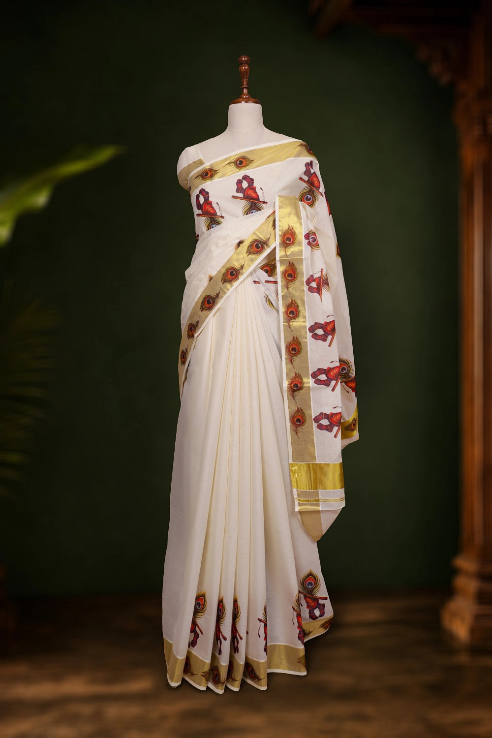 Off White Cotton Kerala Saree