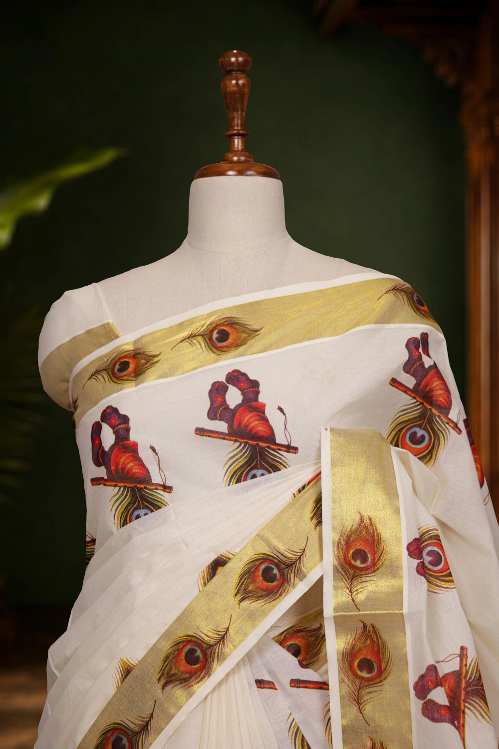 Off White Cotton Kerala Saree