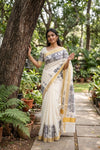 Off White Cotton Kerala Saree - Seematti