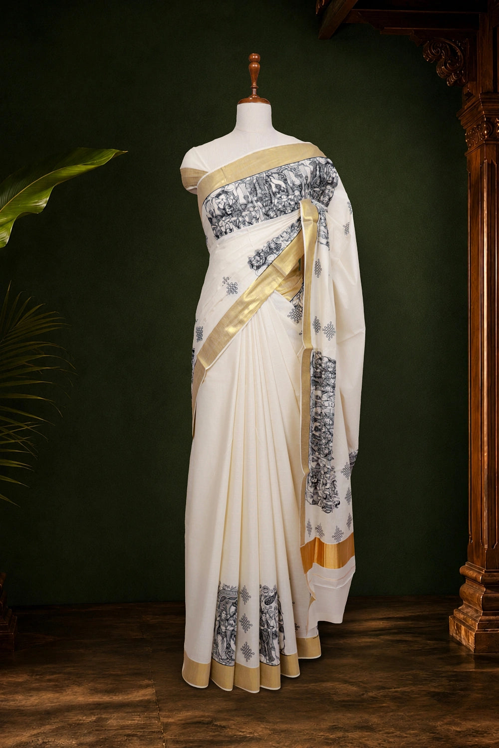 Off White Cotton Kerala Saree