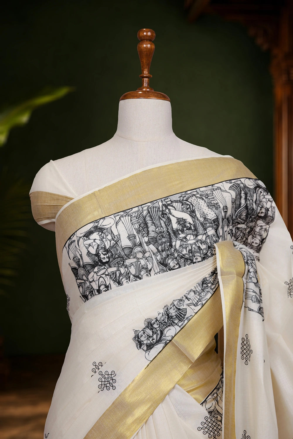 Off White Cotton Kerala Saree