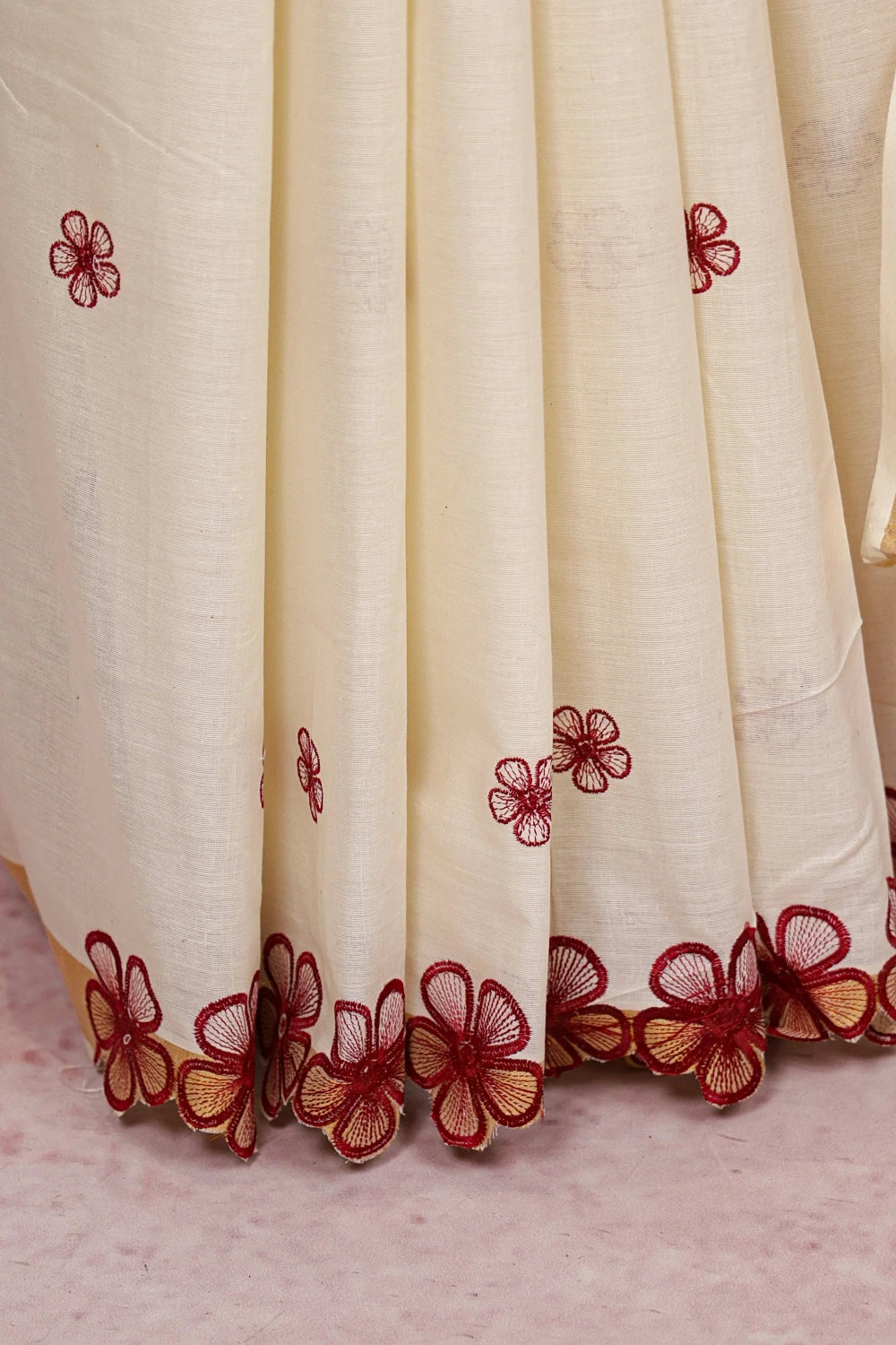 Off White Cotton Kerala Saree - Seematti